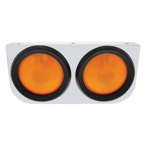 Stainless Light Bracket With 2X 4" Lights & Grommets - Amber Lens