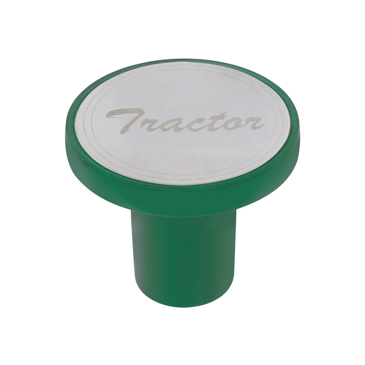 Aluminum Screw-On Air Valve Knob With Stainless Tractor Plaque - Emerald Green