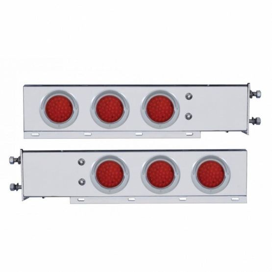 3-3/4" Bolt Pattern Chrome Spring Loaded Bar W/6X 36 Red LED 4" Lights &amp; Visors - Red Lens (Pair)