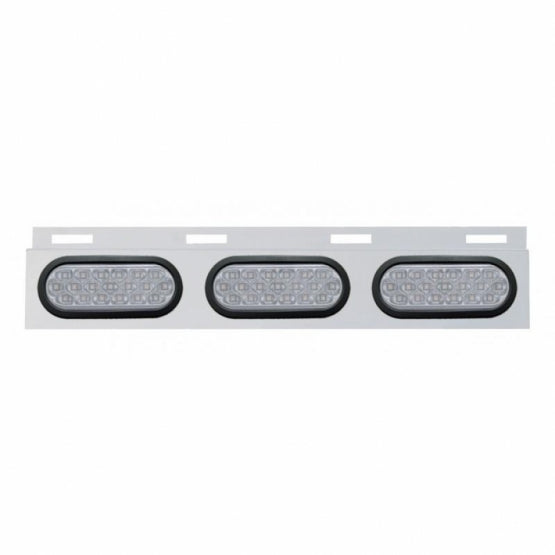 Stainless Top Mud Flap Plate With 3X 19 LED 6" Oval Lights &amp; Grommets - Red LED/Clear Lens (Each)