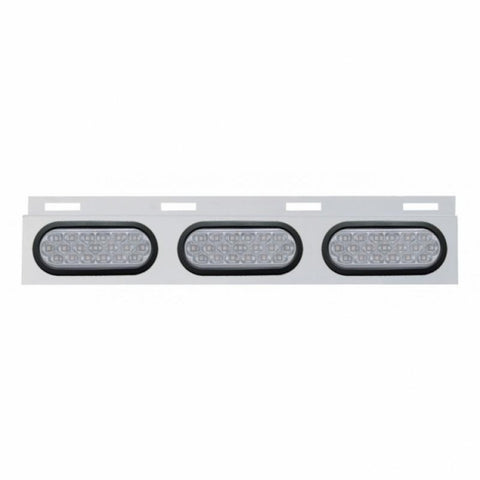 Stainless Top Mud Flap Plate With 3X 19 LED 6" Oval Lights & Grommets - Red LED/Clear Lens (Each)
