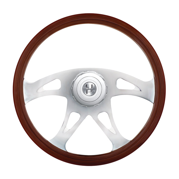 18" Boss Style Wood Steering Wheel With Hub &amp; Horn Button Kit For Peterbilt (2006+) &amp; Kenworth (2003+)