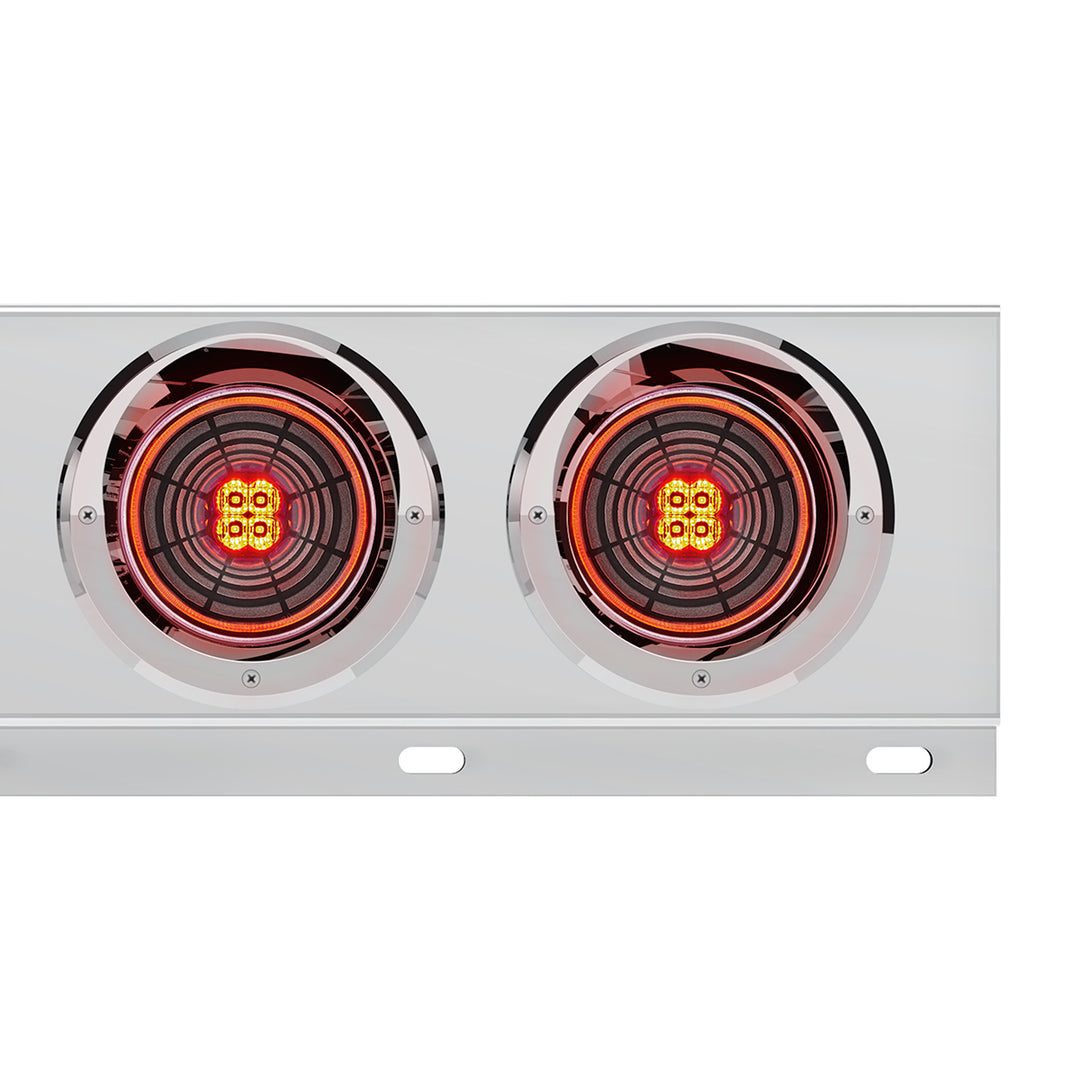 2" Bolt Pattern SS Spring Loaded Bar With 6X 4" 13 LED Abyss Lights &amp; Visors - Red LED/Clear Lens (Pair)