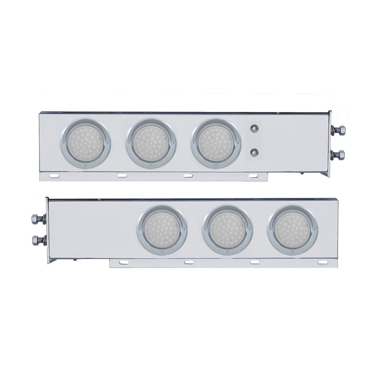 2" Bolt Pattern SS Spring Loaded Bar With 6X 36 LED 4" Lights &amp; Visors -Red LED/Clear Lens (Pair)