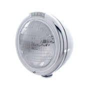 Stainless Steel Classic Headlight 6014 Bulb & LED Turn Signal - Clear Lens