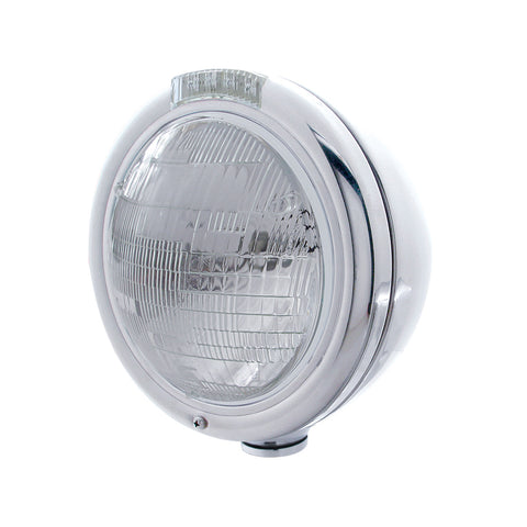 Stainless Steel Classic Headlight 6014 Bulb & LED Turn Signal - Clear Lens
