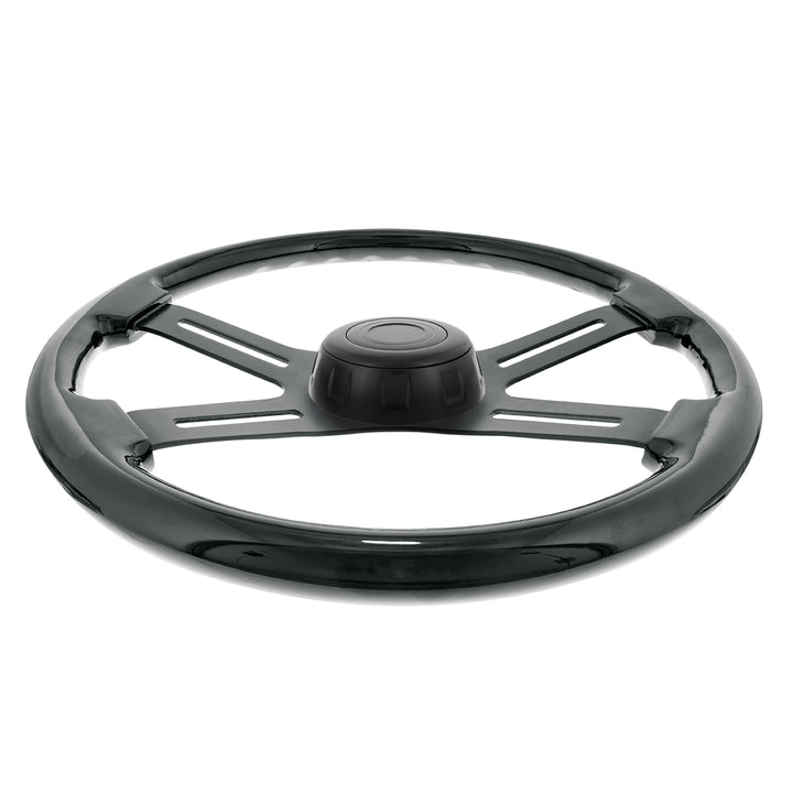 18" Matte Black 4 Spoke Steering Wheel With Horn Bezel &amp; Button-Gloss Black