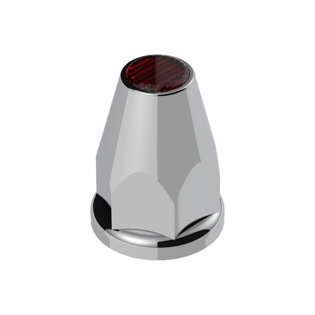 33mm X 2-3/4" Chrome Plastic Nut Covers With Flange - Push-On -Amber Reflector (Color Box of 20)