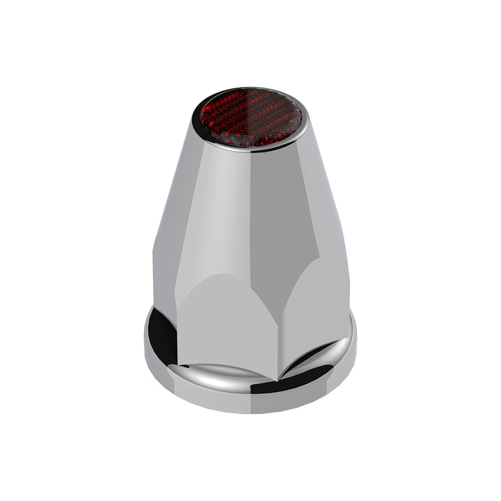 33mm X 2-3/4" Chrome Plastic Nut Covers With Flange - Push-On -Amber Reflector (Color Box of 20)