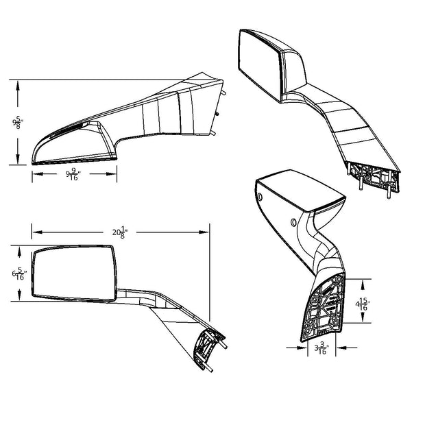 Chrome Hood Mirror Assembly With Sequential LED Turn Signal For 2018-2024 Volvo VNL - Passenger