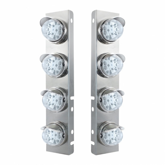 SS Front Air Cleaner Bracket With 8X 17 Amber LED Reflector Watermelon Lights &amp; SS Visors For Peterbilt-Clear Lens