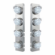 SS Front Air Cleaner Bracket With 8X 17 Amber LED Reflector Watermelon Lights & SS Visors For Peterbilt-Clear Lens