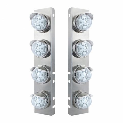 SS Front Air Cleaner Bracket With 8X 17 Amber LED Reflector Watermelon Lights & SS Visors For Peterbilt-Clear Lens