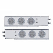 2-1/2" Bolt Pattern Chrome Spring Loaded Bar W/6X 12 LED 4" Refl. Lights & Visors-Red LED/Clear Lens (Pair)