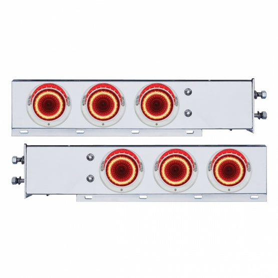 2-1/2" Bolt Pattern SS Spring Loaded Rear Bar W/6X 4" Red LED Mirage Lights & Visor -Red Lens (Pair)