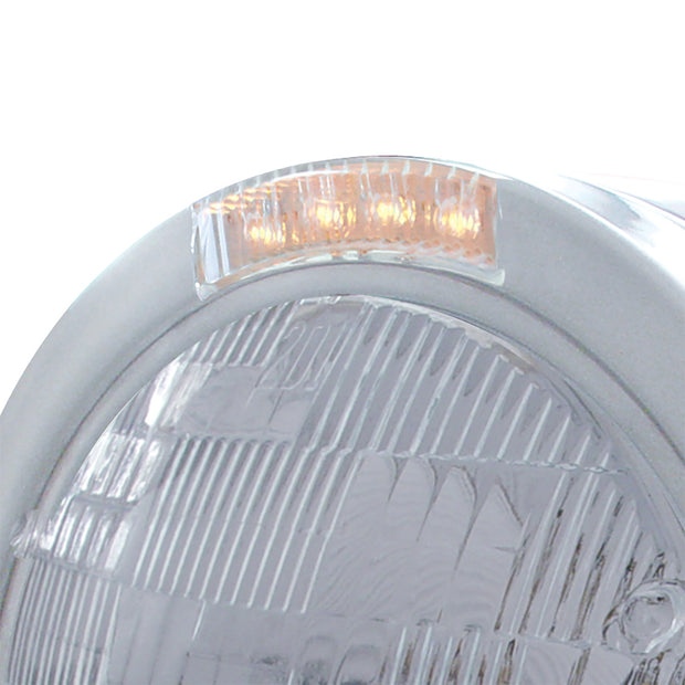Stainless Steel Bullet Half Moon Headlight H6024 Bulb & LED Turn Signal - Clear Lens