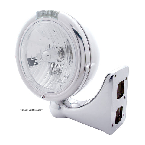 Chrome Classic Headlight Crystal H4 Bulb & LED Turn Signal - Clear Lens
