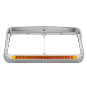 Chrome Rectangular Dual Headlight Bezel With Visor & 19 LED Light Bar - Amber LED/Amber Lens