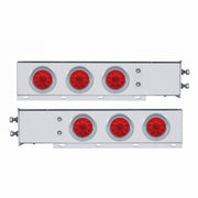 2-1/2" Bolt Pattern Chrome Spring Loaded Bar W/6X 4" 10 LED Lights & Visors -Red LED & Lens (Pair)
