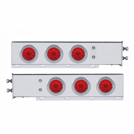 2-1/2" Bolt Pattern Chrome Spring Loaded Bar W/6X 4" 10 LED Lights & Visors -Red LED & Lens (Pair)