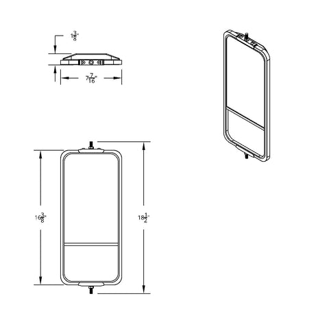 7" X 16" 430 Stainless Steel West Coast Style Mirror With Convex Lower Mirror - Non Heated