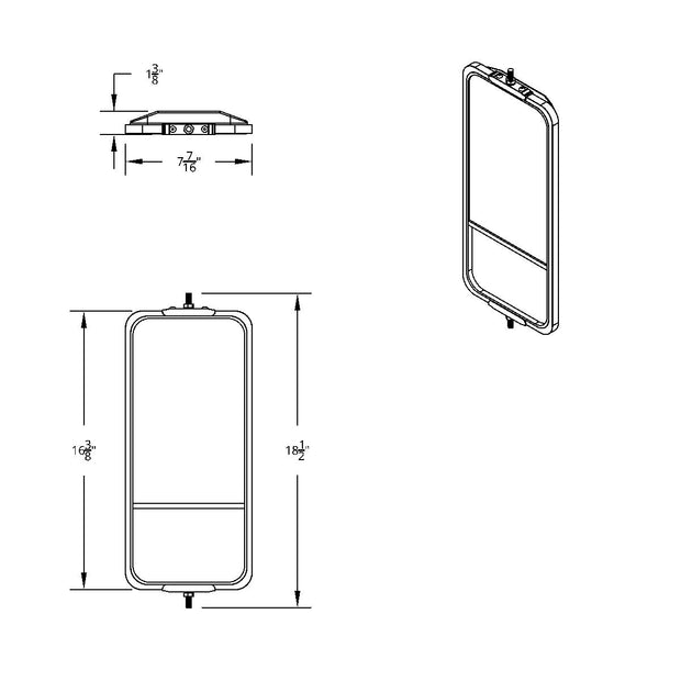 7" X 16" 430 Stainless Steel West Coast Style Mirror With Convex Lower Mirror - Non Heated
