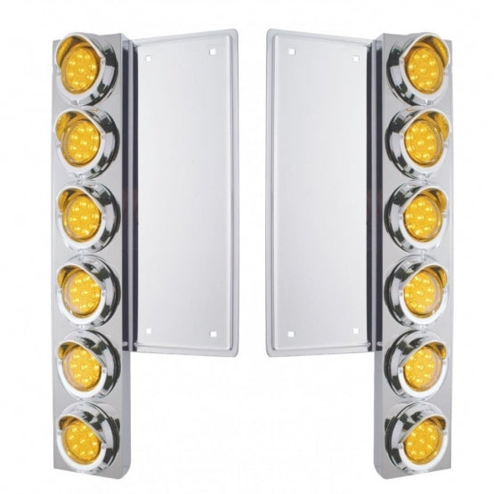 FL SS Front Air Cleaner Bracket With 12X 9 LED 2" Reflector Lights &amp; Visors -Amber LED &amp; Lens