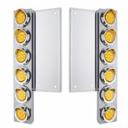 FL SS Front Air Cleaner Bracket With 12X 9 LED 2" Reflector Lights & Visors -Amber LED & Lens