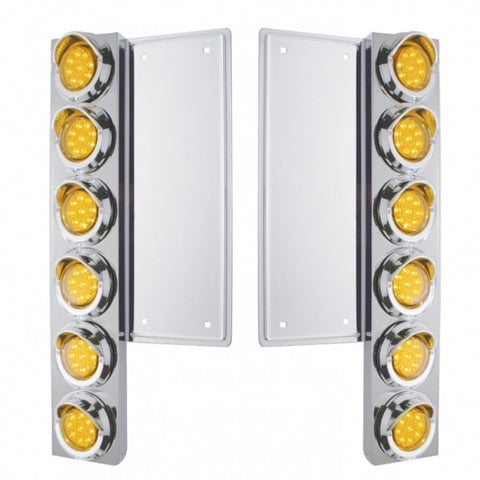FL SS Front Air Cleaner Bracket With 12X 9 LED 2" Reflector Lights & Visors -Amber LED & Lens