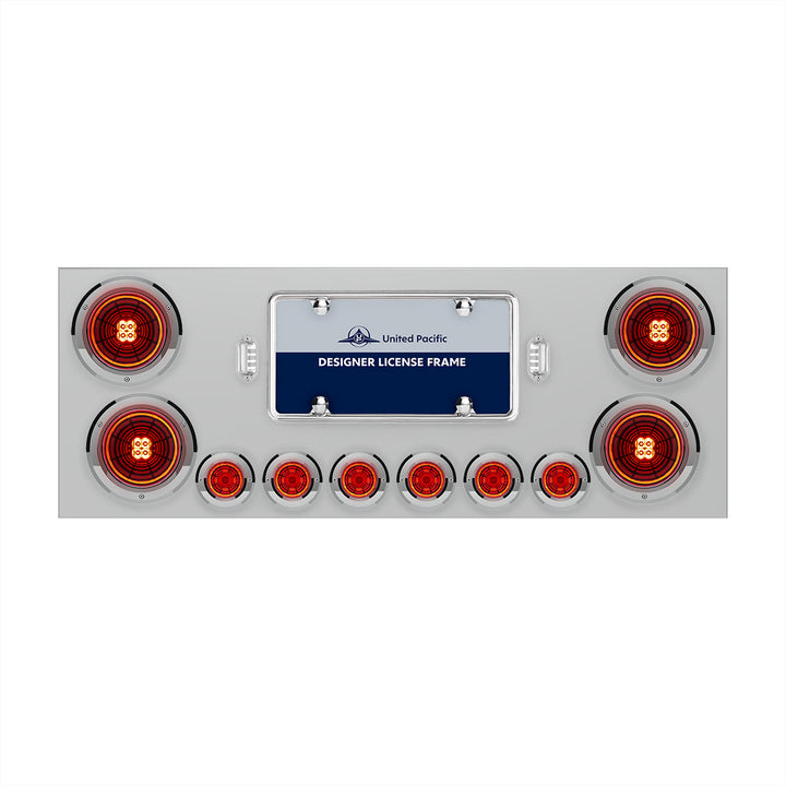 SS Rear Center Panel With Four 13 LED 4" Abyss Light &amp; Six 4 LED 2" Lights &amp; Bezels-Red LED/Red Lens