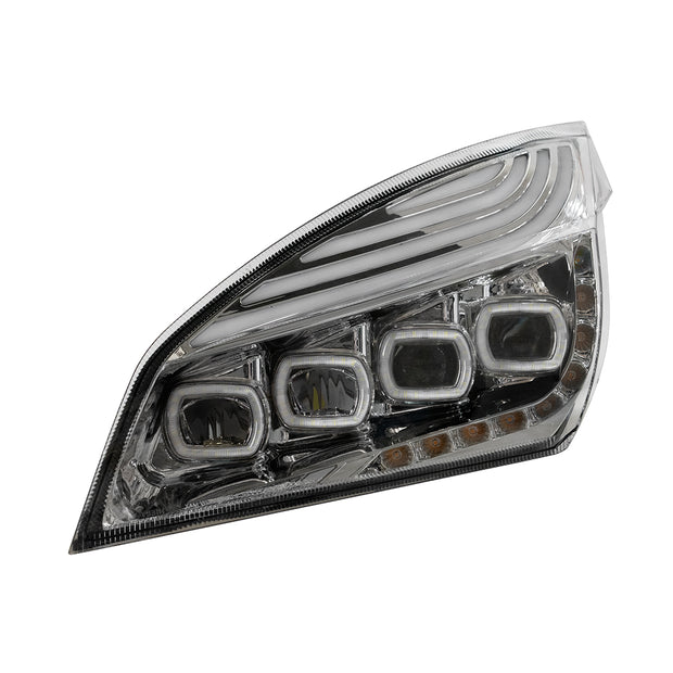 Chrome Quad-LED Headlight With LED DRL & Seq. Signal For 2018-2024 Freightliner Cascadia - Driver