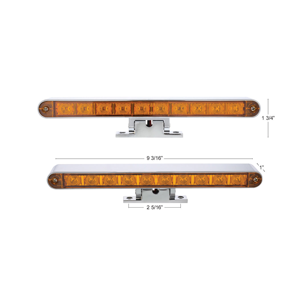 Chrome 10 LED Light Bar With 180 Degree Swivel Base - Dual Function Amber LED/Amber Lens