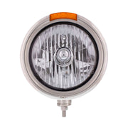 Stainless Steel Classic Headlight Crystal H4 Bulb & LED Turn Signal - Amber Lens