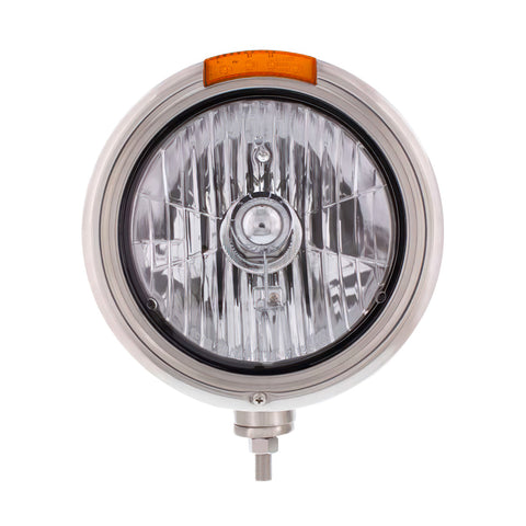 Stainless Steel Classic Headlight Crystal H4 Bulb & LED Turn Signal - Amber Lens