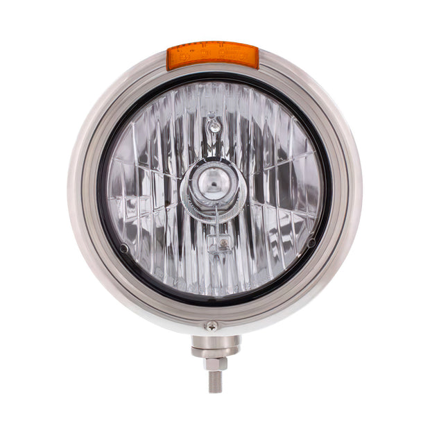 Stainless Steel Classic Headlight Crystal H4 Bulb & LED Turn Signal - Amber Lens