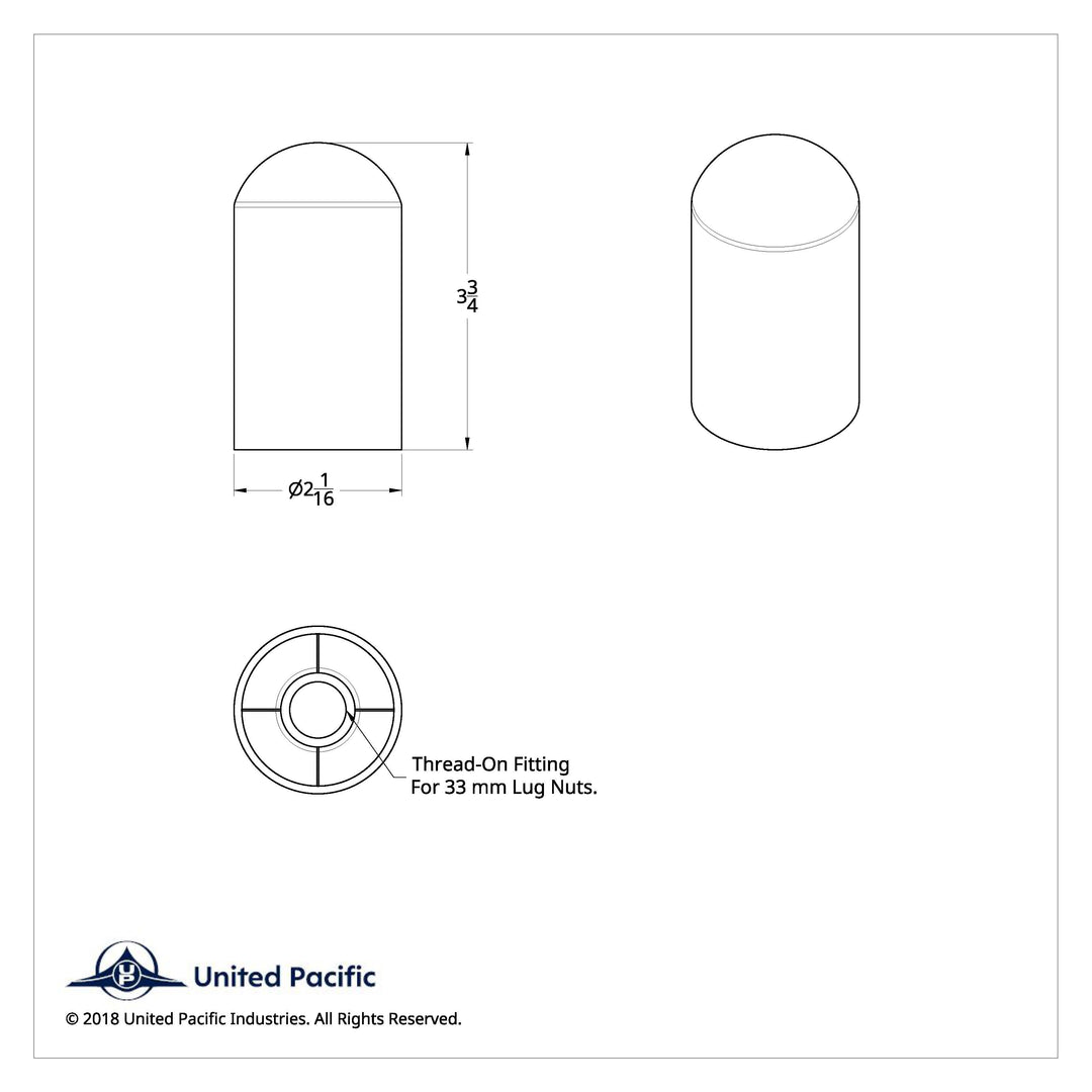 33mm X 3-3/4" Chrome Plastic Dome Nut Covers - Thread-On (60-Pack)