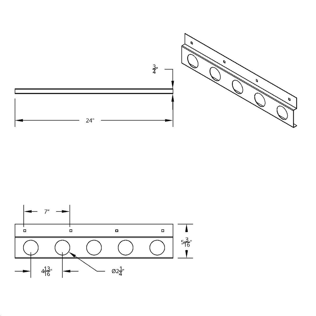 Stainless Top Mud Flap Plate - Five 2" Light Cutout