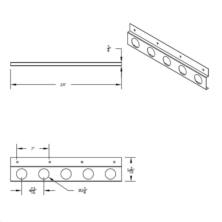 Stainless Top Mud Flap Plate - Five 2" Light Cutout