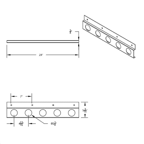 Stainless Top Mud Flap Plate - Five 2" Light Cutout