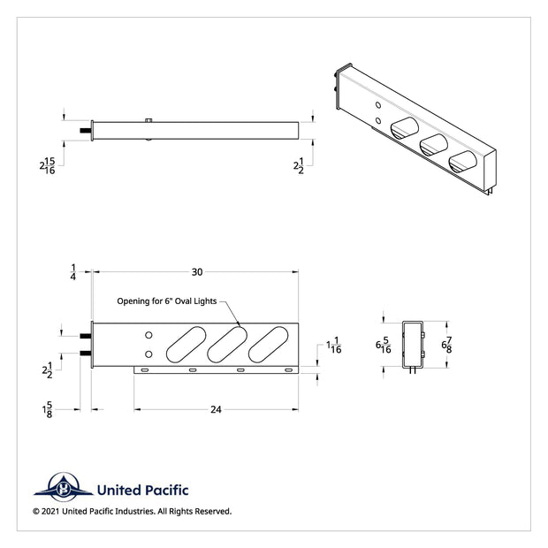 2-1/2" Bolt Pattern Stainless Spring Loaded Light Bar With 6X Oval Lights & Grommets (Pair)