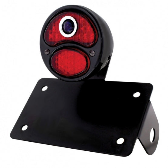 Black 1928 DUO Lamp &amp; Blue Dot Style LED Tail Light Assembly With Horizontal Mounting Bracket For Motorcycle