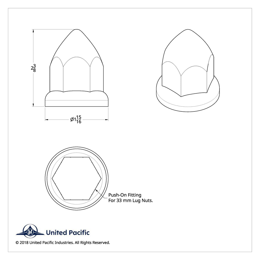 33mm X 2-3/8" Chrome Plastic Bullet Nut Cover With Flange - Push-On (Color Box of 60)