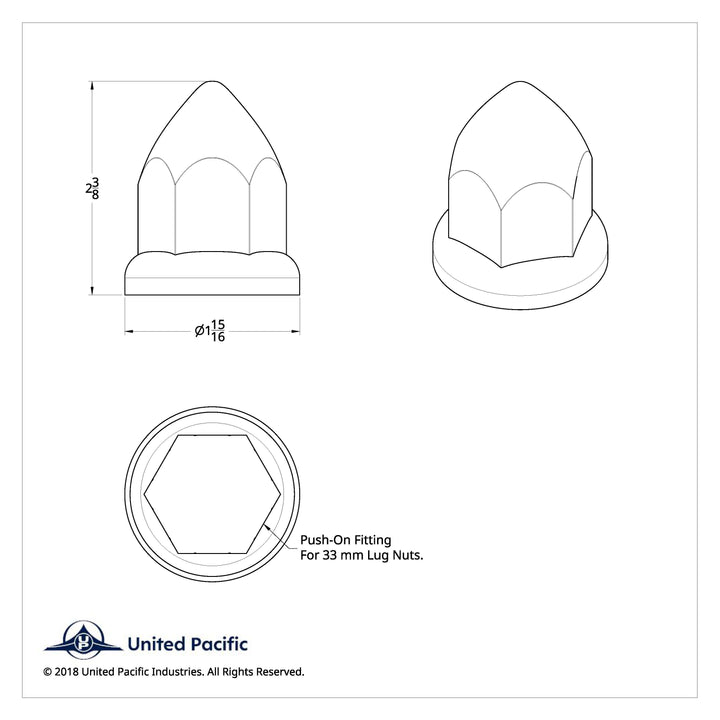 33mm X 2-3/8" Chrome Plastic Bullet Nut Cover With Flange - Push-On (Color Box of 60)