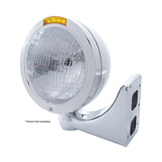 Stainless Steel Bullet Classic Headlight H6024 Bulb & LED Turn Signal - Amber Lens