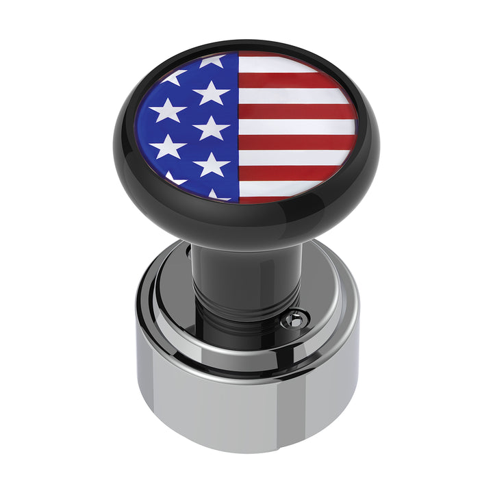 Thread-On Gearshift Knob With 9/10 Speed Adapter &amp; USA Flag Sticker - Black
