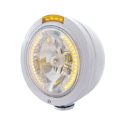 Stainless Steel Bullet Classic Headlight H4 With Amber LED & Signal - Amber Lens