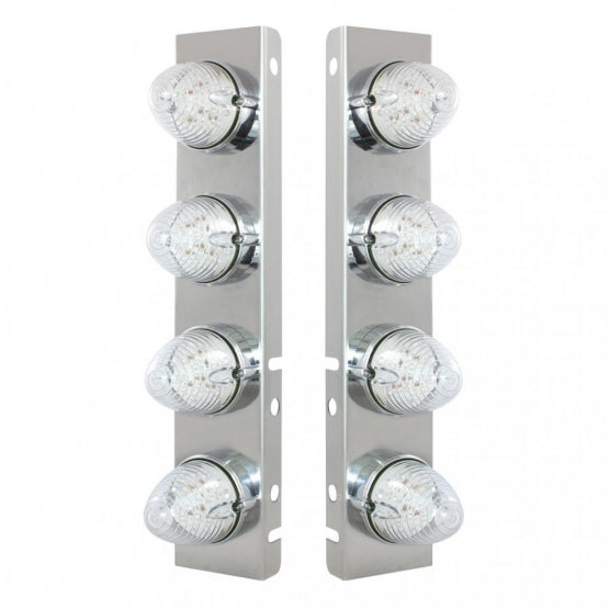 SS Front Air Cleaner Bracket With 8X 19 LED Beehive Lights &amp; Bezels For Peterbilt-Amber LED/Clear Lens