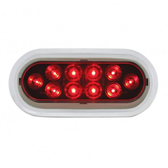 10 LED 6" Oval Light With Bezel (Stop, Turn &amp; Tail) - Red LED/Red Lens