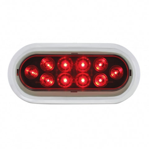 10 LED 6" Oval Light With Bezel (Stop, Turn & Tail) - Red LED/Red Lens
