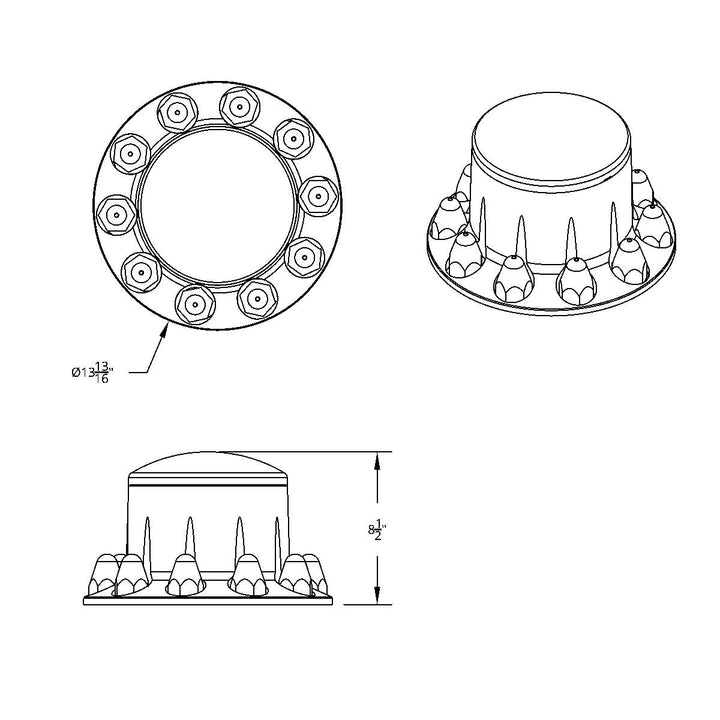 Dome Rear Axle Cover With 1-1/2"  Push-On Standard Nut Covers - Chrome
